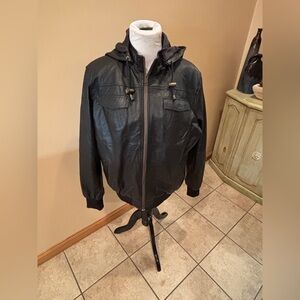 Women’s Artistry Genuine Lambskin Leather Motorcycle BomberJacket Removable Hood